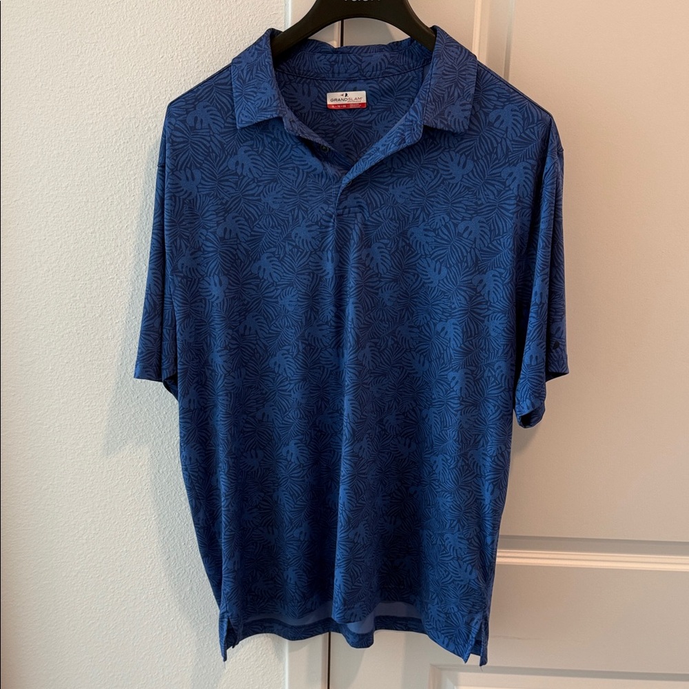 Grand Slam Blue Leaf Print Polo Shirt
